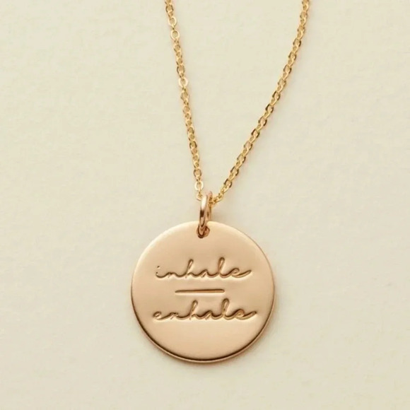 Inhale | Exhale Gold Disc Mantra Charm Necklace - Picture 2 of 10